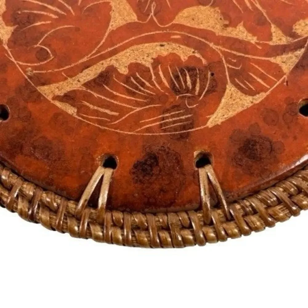 Vintage Pier One Terracotta & Rattan Coasters Set Of 4 MCM Red Stone New w/tags